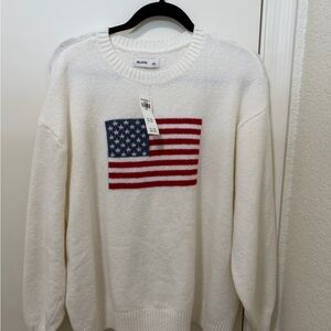 Hollister White Sweater with American Flag Design